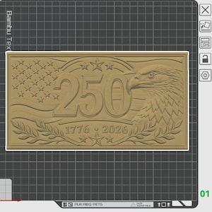 May include: A rectangular tan plaque featuring a relief design of an American flag, a bald eagle head, and the number 250. Below the number, the years 1776 and 2026 are displayed, flanked by stars and laurel branches in a commemorative style.