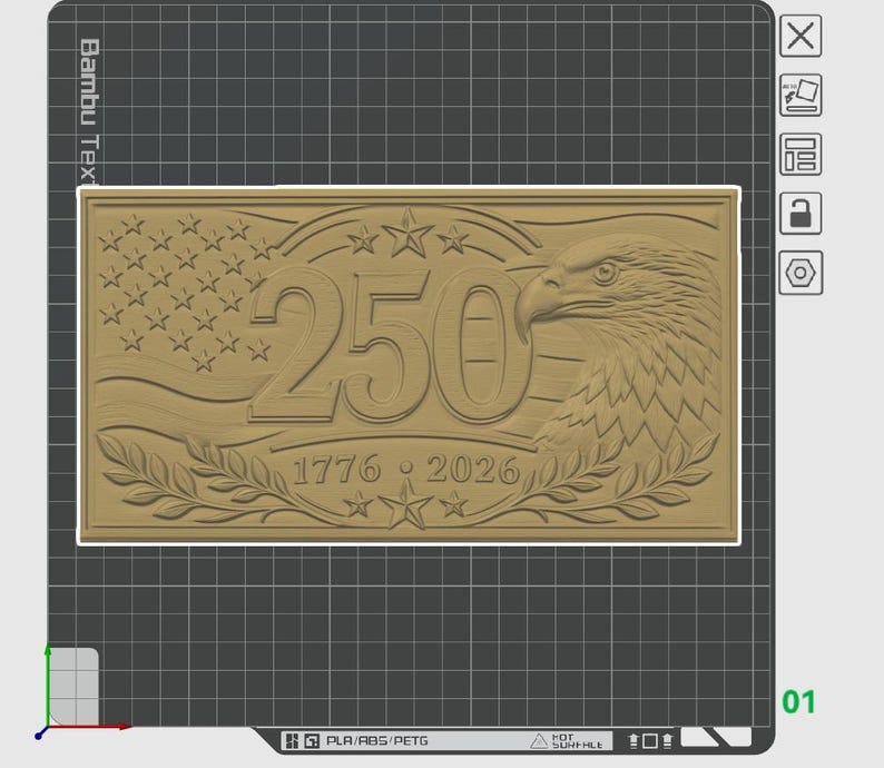 May include: A rectangular tan plaque featuring a relief design of an American flag, a bald eagle head, and the number 250. Below the number, the years 1776 and 2026 are displayed, flanked by stars and laurel branches in a commemorative style.
