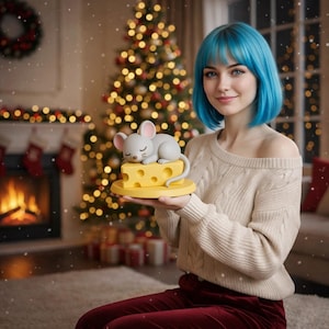 Ratón durmiendo sobre queso (impresión STL), decoración de cocina en miniatura (descarga digital)