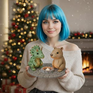 Niedlicher Capybara und Dinosaurier Teelichthalter, Kawaii Lagerfeuer Tierfreunde Dekor, Einzigartiges Triceratops & Mammut Votiv, Kinderzimmer Nachtlicht