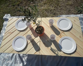 Handmade Wooden Folding Picnic Table: Low Seating Boho Beach Table