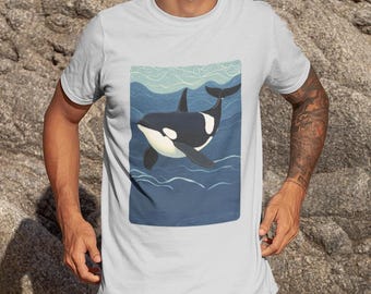 Maglietta con grafica Orca, Maglietta con orca assassina, Maglietta con animali dell'oceano, Maglietta con vita marina, Maglietta con animali selvatici, Maglietta nautica