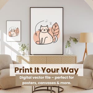 Whimsical Cat & Nature Clipart, Editable SVG and High-Res File, Scandinavian Style Cat Art, Vector Bundle for Posters, cat fully, cat catful