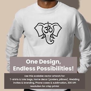 Dessin au trait éléphant spirituel Om, fichier vectoriel pour Cricut, impression et POD | Comprend 5 formats, Om Elephant SVG, décoration artistique pour studio de yoga