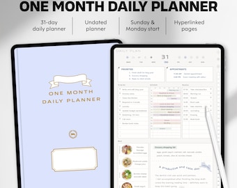 Undated Daily Planner: Hyperlinked PDF (Sunday/Monday Start), For 1 Month