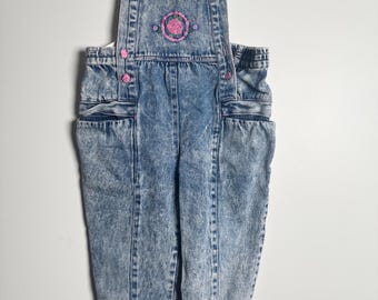 Happy Kids Dark Wash Pink Rose Overalls