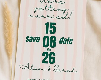 SAVE THE DATE Template | Editable Fun Wedding Template | Summer Pastel Whimsical Invite Design | Digital Download | Printable Canva Template