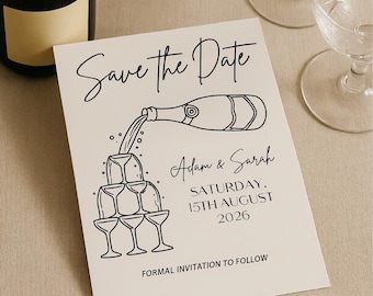 SAVE THE DATE Template | Printable Wedding Invitation | Save Our Date Cards | Instant Download | Wedding Canva Template | Champagne Tower