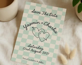 Fun Colourful Wedding Design | Save The Date | Editable Template Digital Download | Retro Whimsical Wedding | Checkerboard Design