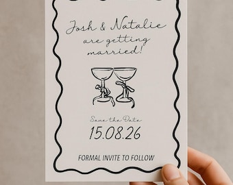 SAVE THE DATE Template | Wedding Invitation | Modern Minimalist | Whimsical Wedding | Editable Canva Template | Scribble Illustration