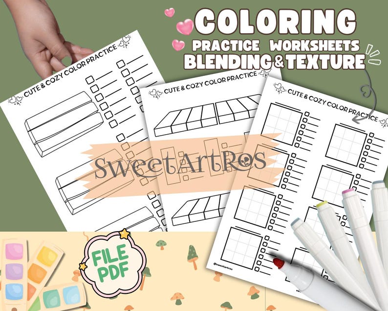 Coloring Practice Worksheets: Shading, Blending & Textures (PDF) - Etsy