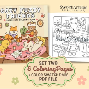 Cozy Fuzzy Friends - Hand-drawn Coloring Book, Super Cute Animal Characters, Cozy Coloring Pages, for Relaxing and stress-relief, PDF file