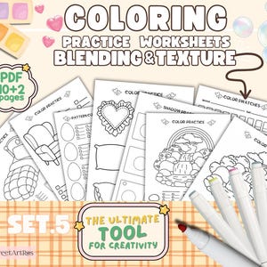 Coloring Practice Worksheets (PDF) – Cute Pages to Practice Blending, Shading and Textures – Perfect for Tutorials and Personal Guide