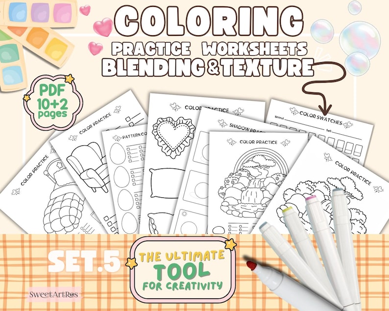 Coloring Practice Worksheets: Blending, Shading & Textures (PDF) - Etsy