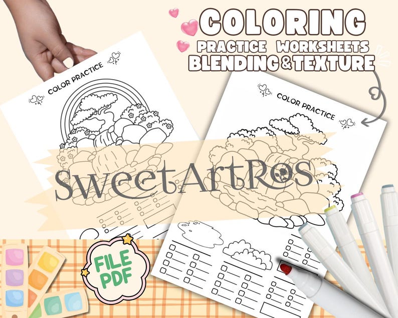 Coloring Practice Worksheets: Blending, Shading & Textures (PDF) - Etsy