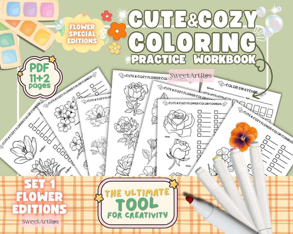 Flower Coloring Practice Worksheets: Blending, Shading, Textures (PDF ...