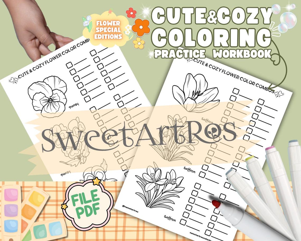 Flower Coloring Practice Worksheets: Blending, Shading, Textures (PDF ...