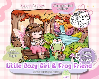 Kawaii Autumn Coloring Pages: Fairies, Elves & Forest Friends (PDF)