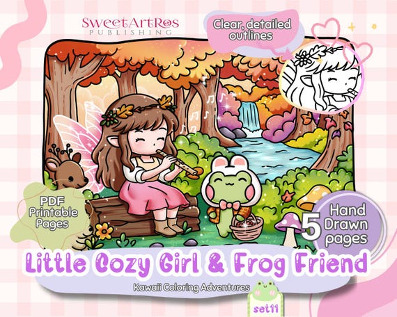 Kawaii Autumn Coloring Pages: Fairies, Elves & Forest Friends (PDF)