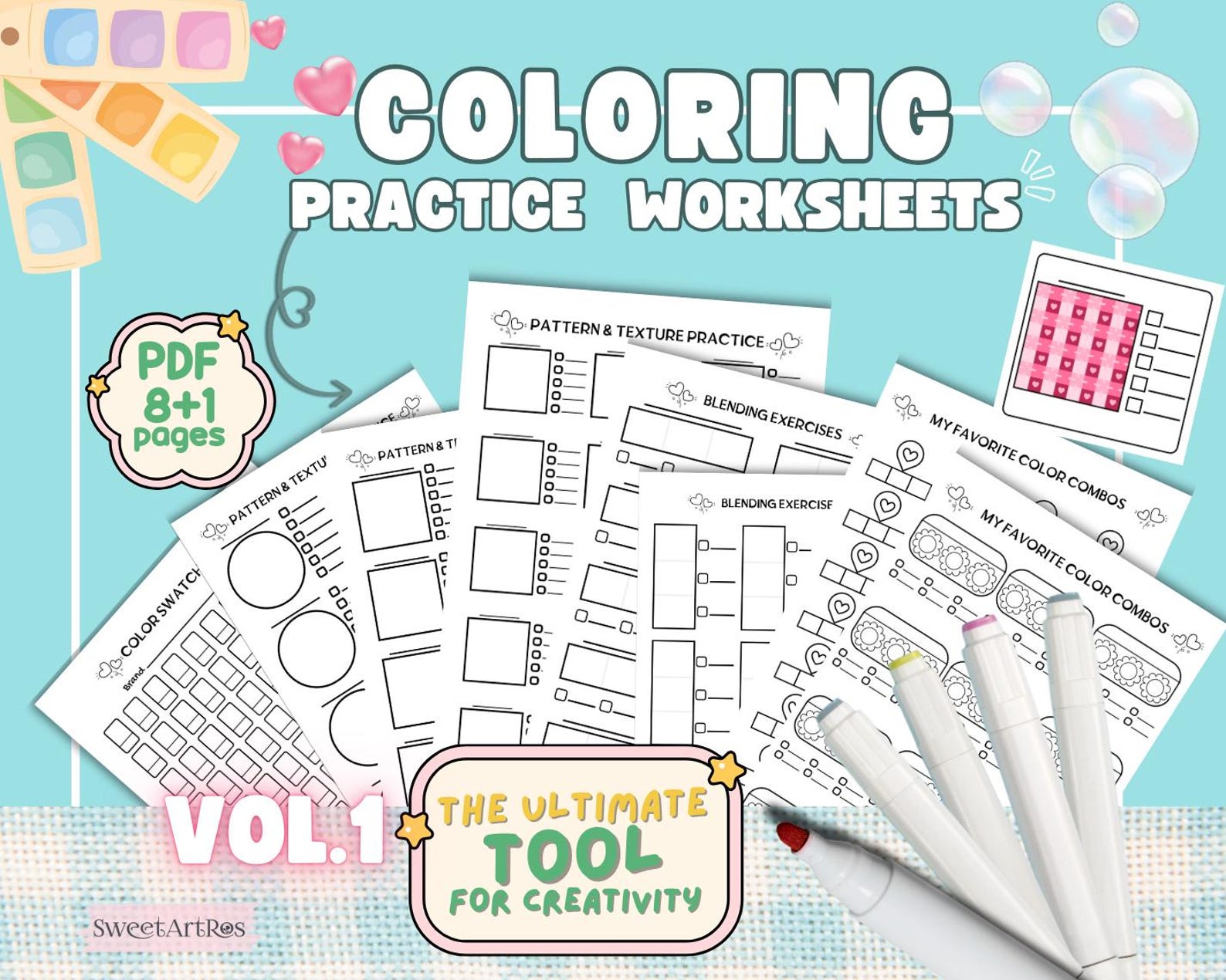 Coloring Practice Worksheets: Blending, Patterns, Textures (PDF) - Etsy