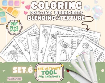 Animal Coloring Practice Worksheets: Blending & Textures (PDF)