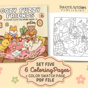 Cozy Fuzzy Friends - Hand-drawn Coloring Book, Super Cute Animal Characters, Cozy Coloring Pages, for Relaxing and stress-relief, PDF file