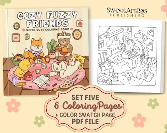 Animal Coloring Book – Cozy Fuzzy Friends, 6 Pages (PDF file)