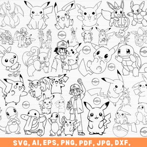 Pokemon Svg Bundle, Cartoon Svg Bundle, Pokemon Clipart, Pokemon Outline Svg, Pokemone Silhouette, Pikachu Svg, Cartoon Silhouette Svg,Png