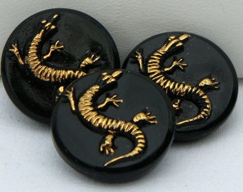 Small Dancing Lizard Czech Glass Buttons (3)