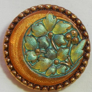 Flowered Crescent Czech Glass Button
