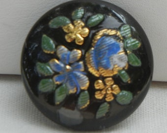 Embroidered Bouquet Czech Glass Button