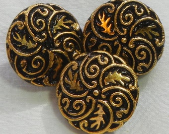 Small Leaves and Swirls Czech Glass Button (3)