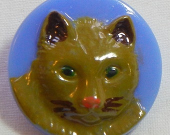 Mittlere Katze Gesicht Böhmisches Glas Button