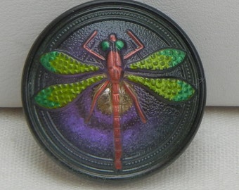 Pink Dragonfly Czech Glass Button