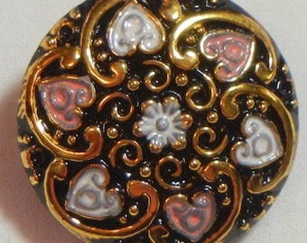 Hearts and Swirls Czech Glass Button