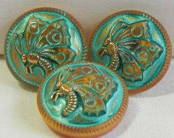 Small Butterfly Czech Glass Buttons (3)