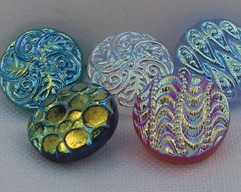 Tiny Button Mix "B" Czech Glass Buttons (5)