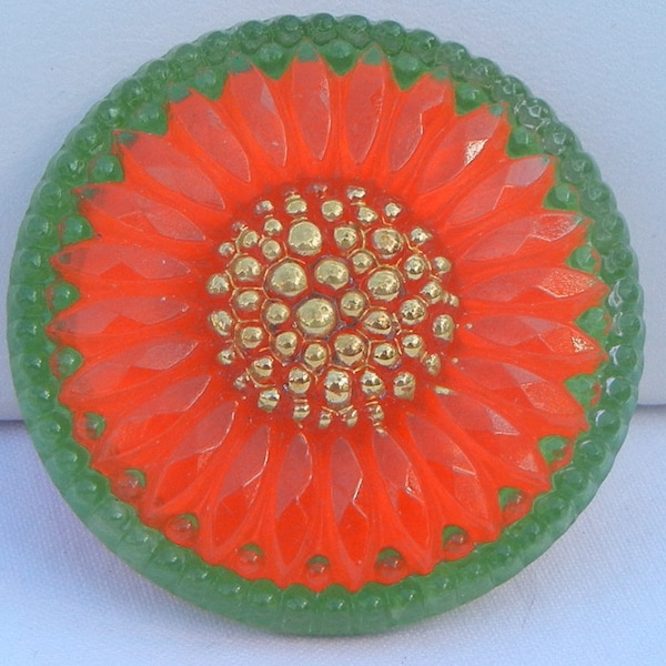 Sunflower Czech Glass Button