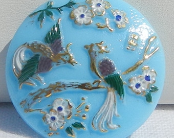 Two Exotic Birds Czech Glass Button