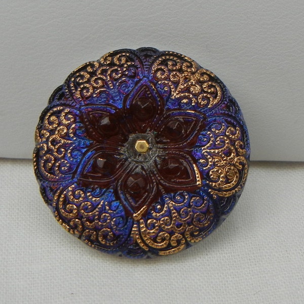 Lacy Flower Czech Glass Button