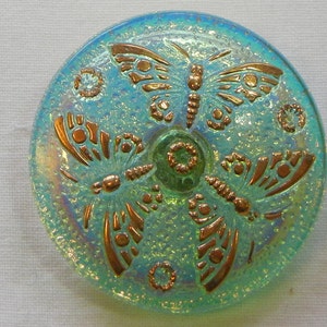 Three Butterflies Czech Glass Button