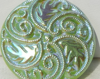 Leaves and Swirls Czech Glass Button
