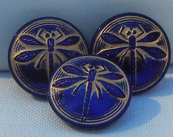 Small Dragonfly Czech Glass Buttons (3)