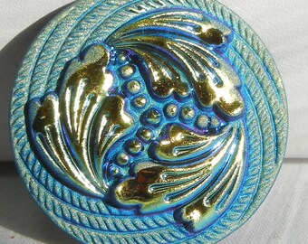 Three Feathers Czech Glass Button