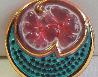 Flower Basket Czech Glass Button