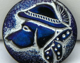Dog in Hat Czech Glass Button