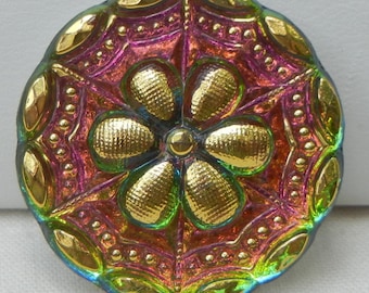 Webbed Flower Czech Glass Button