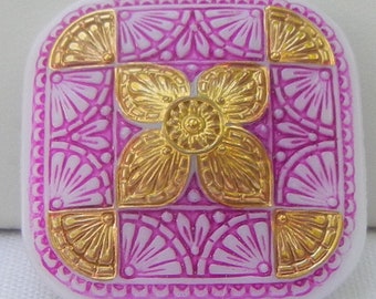 Quilt Square Czech Glass Button