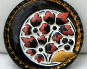 Flowered Crescent Czech Glass Button