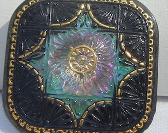 Quilt Square Czech Glass Button